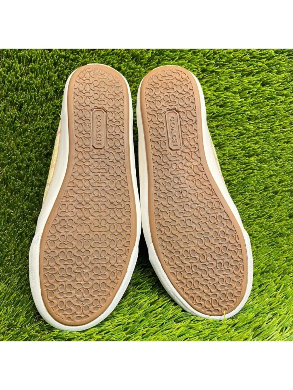 Coach Barrett Tattersall Plaid Women Size 7.5 Cream Gold Athletic Shoes Sneakers